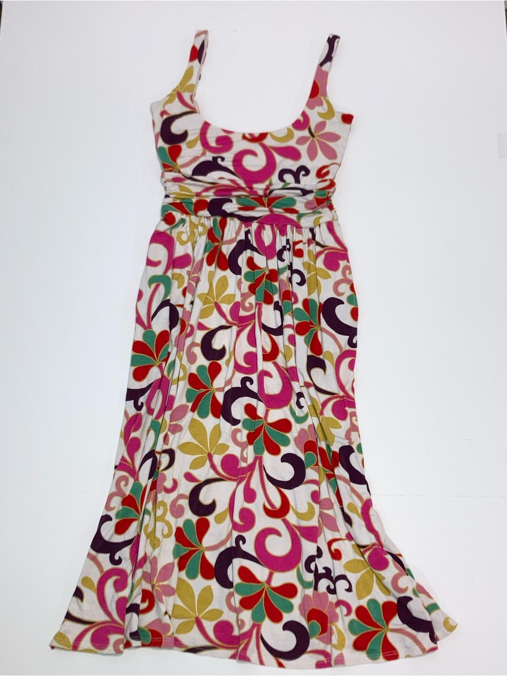 Boden Retro Pattern Sleeveless Ruched Fit Flare Dress Pockets UK 6P US 2P